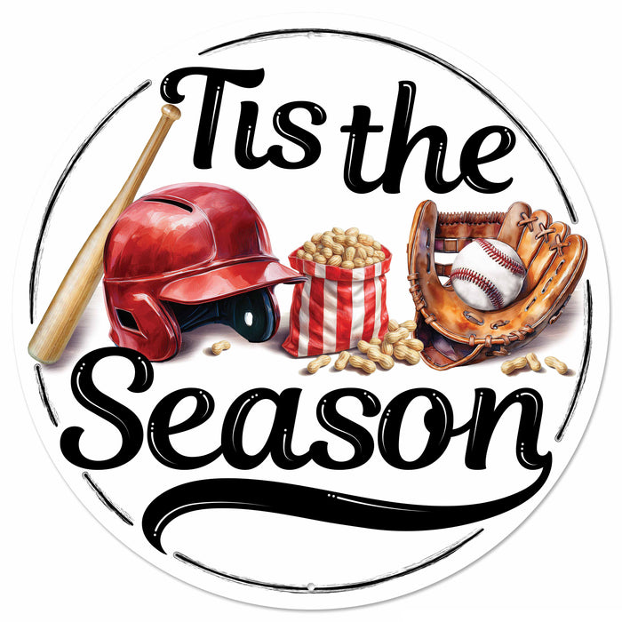 12"Dia Tis The Season Baseball Sign Black/White/Red/Brown MD173969