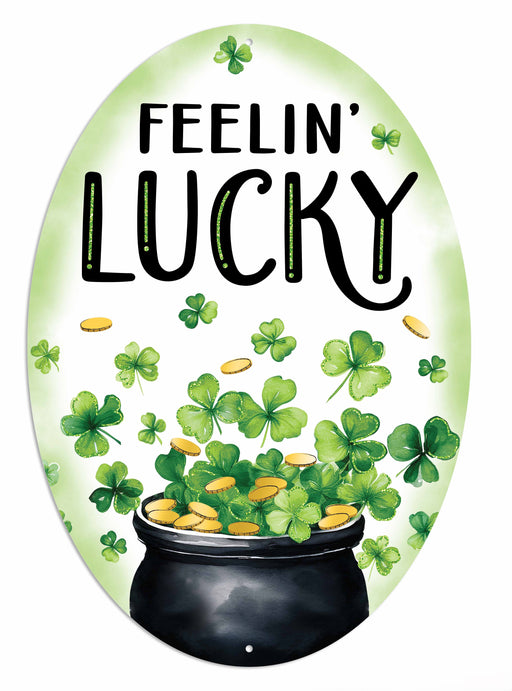 15"H X 10.35"L Glttr Lucky Oval Sign White/Black/Green/Gold MD1752 - DecoExchange®
