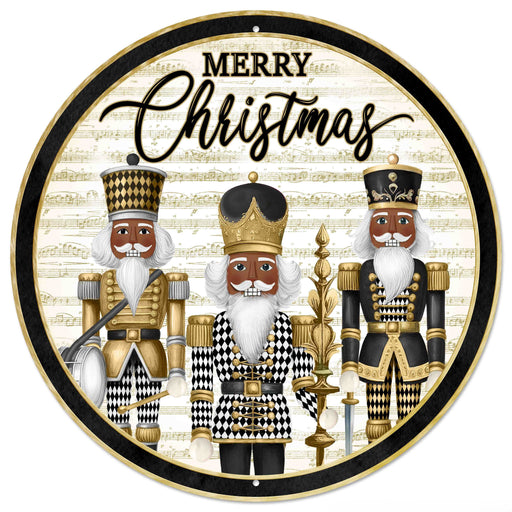 12"Dia Harlequin Nutcrackers Sign Wht/Blck/Gold/Brown MD177502