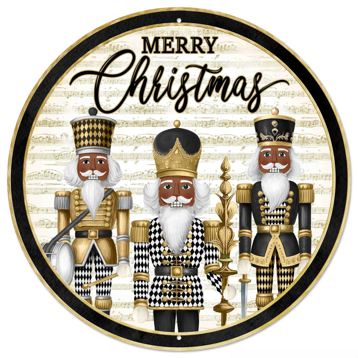 12"Dia Harlequin Nutcrackers Sign Wht/Blck/Gold/Brown MD177502