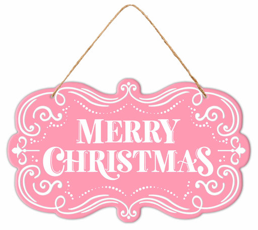 11.5"L X 6.75"H Merry Christmas Sign Pink/White MD179122