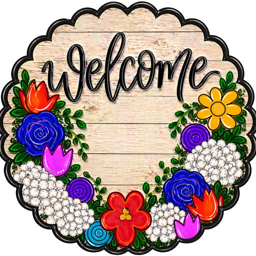 Round Floral Sign, MF-W-0004-DH,  22" Door Hanger