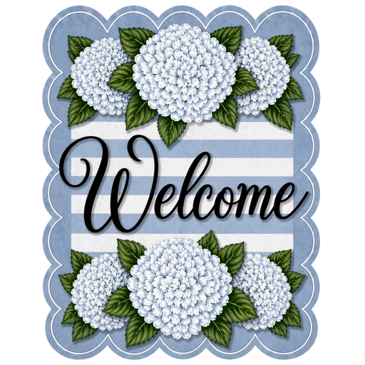 Blue Hydrangea Welcome Sign, MF-W-0006-DH, Sign For Wreath, 22" Door Hanger