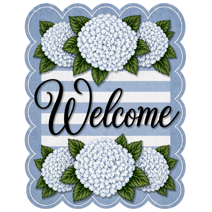 Blue Hydrangea Welcome Sign, MF-W-0006-DH, Sign For Wreath, 22" Door Hanger