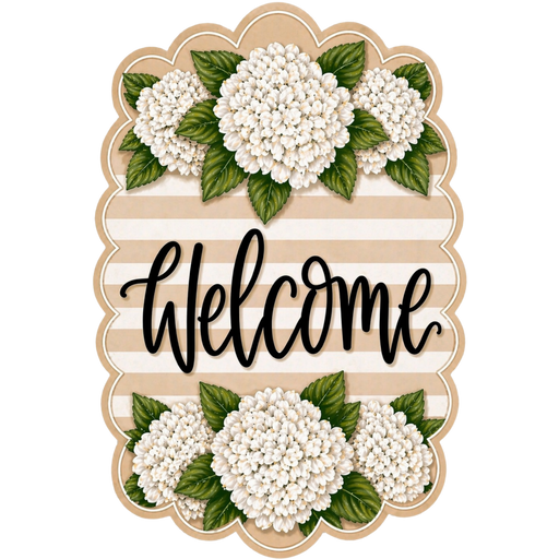 Cream Hydrangea Welcome Sign, MF-W-0007-DH, Sign For Wreath, 22" Door Hanger