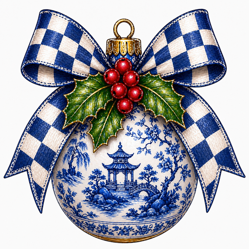 Blue Ornament with Bow Sign, , MF-W-0019-DH, 22" Door Hanger