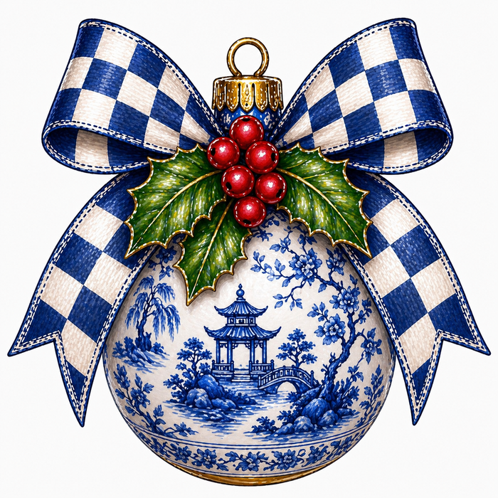 Blue Ornament with Bow Sign, , MF-W-0019-DH, 22" Door Hanger
