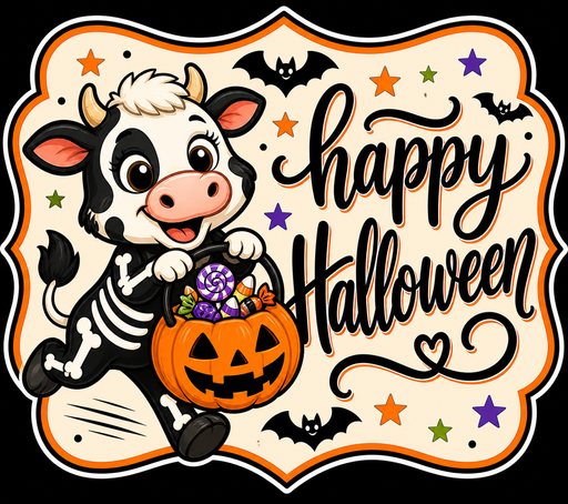 Cow Happy Halloween Sign, MF-W-0025-DH, Sign For Wreath, 22 in Door Hanger