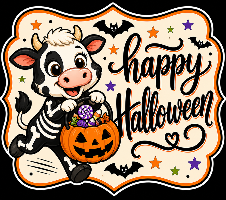 Cow Happy Halloween Sign, MF-W-0025-DH, Sign For Wreath, 22 in Door Hanger