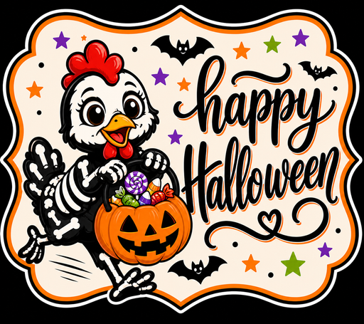 Chicken Happy Halloween Sign, MF-W-0040-DH, Sign For Wreath, 22 in Door Hanger