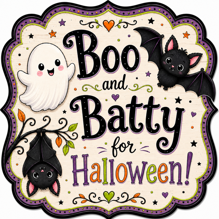 Boo Batty Halloween Sign, MF-W-0041, 12in Sign For Wreath, Wood Wreath Sign