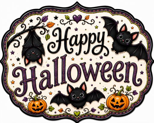Happy Halloween Bat Sign, MF-W-0042, 12in Sign For Wreath, Wood Wreath Sign