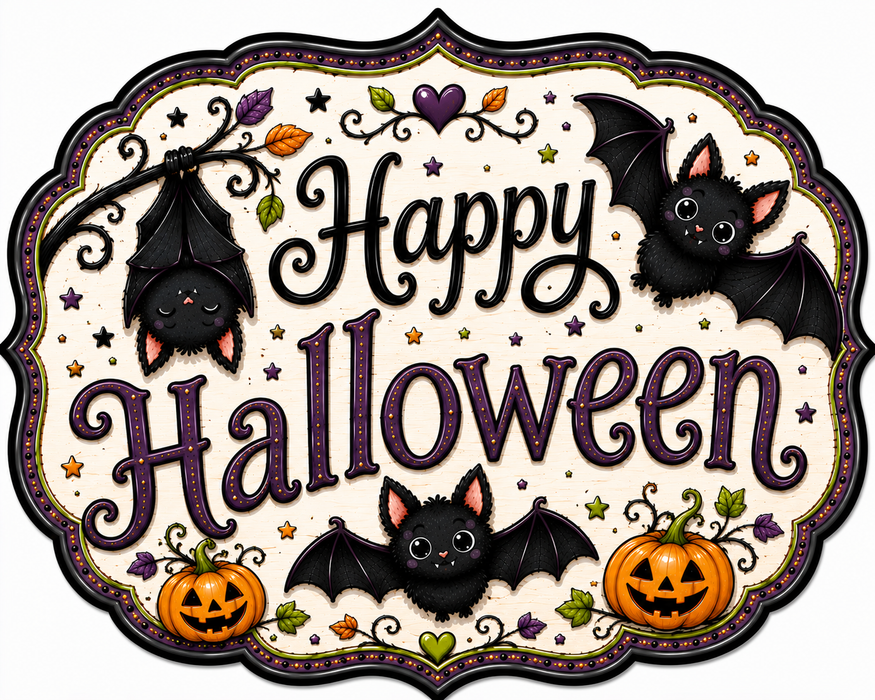 Happy Halloween Bat Sign, MF-W-0042, 12in Sign For Wreath, Wood Wreath Sign