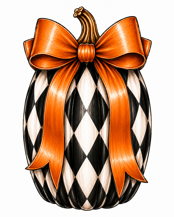 Black and White Pumpkin with orange bow, MF-W-0044, 12in Sign For Wreath, Wood Wreath Sign