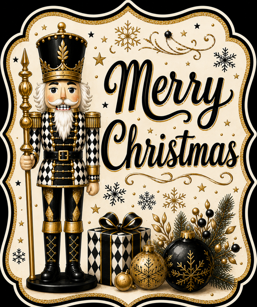 Black and Gold Nutcracker Christmas Sign, MF-W-0046, 12in Sign For Wreath, Wood Wreath Sign