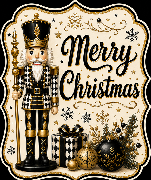 Black and Gold Nutcracker Christmas Sign, MF-W-0046, 12in Sign For Wreath, Wood Wreath Sign