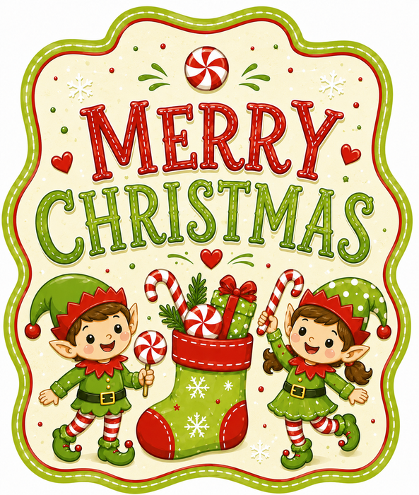Merry Christmas, Elf Sign, MF-W-0047, 12in Sign For Wreath, Wood Wreath Sign