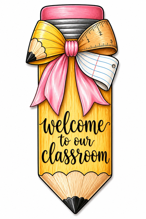 Welcome to Our Classroom Pencil, MF-W-0061, 22in Door Hanger, Wood Door Hanger - DecoExchange®