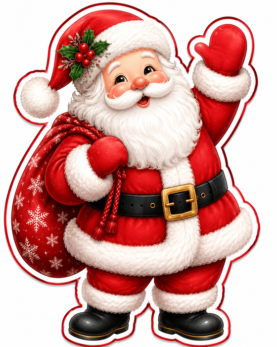 Classic Red Santa with Gift Bag, MF-W-0067, 12in Sign For Wreath, Wood Wreath Sign