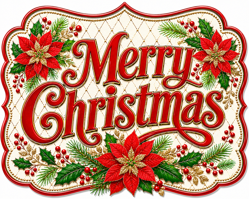 Merry Christmas Gold Quilt Poinsettia, MF-W-0070, 12in Sign For Wreath, Wood Wreath Sign