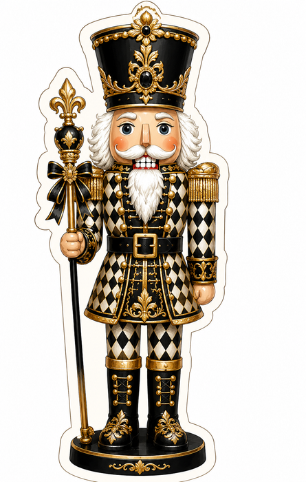Black and Gold Nutcracker, MF-W-0072, 14in Sign For Wreath, Wood Wreath Sign