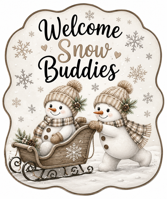 Welcome Snow Buddies Sign, MF-W-0080, 12in Sign For Wreath, Wood Wreath Sign