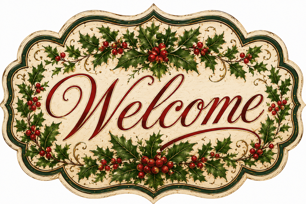 Christmas Welcome Sign, MF-W-0100-DH, 22in Door Hanger, Wood Door Hanger