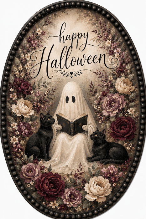 Happy Halloween Ghost Reading With Cats - MF-W-0116