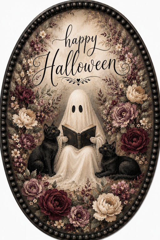 Happy Halloween Ghost Reading With Cats - MF-W-0116