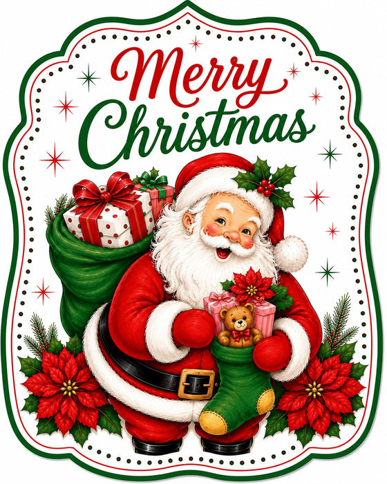 Merry Christmas Santa With Green Stocking - MF-W-0119