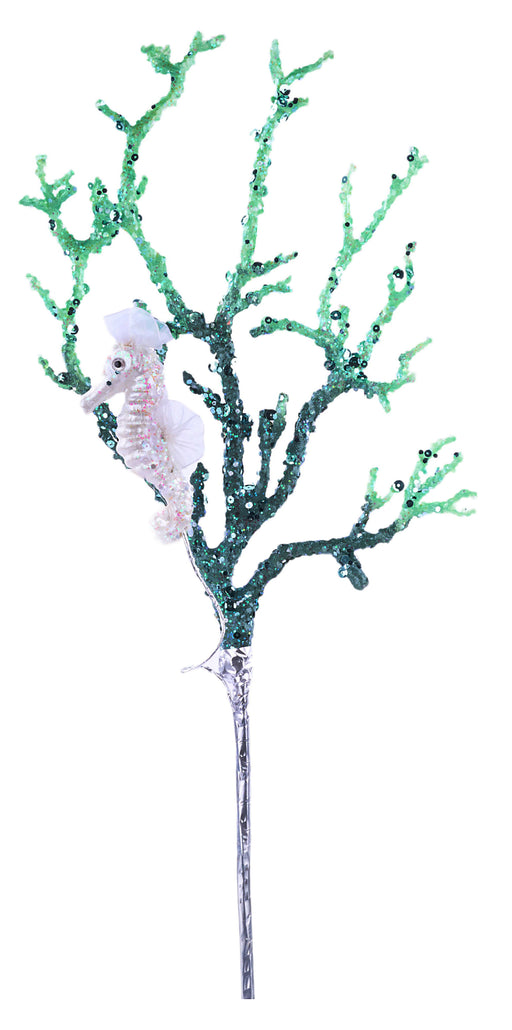 29.5"L Sequin/Glttr Coral Seahorse Spray Teal/Mint/White MN0427K5 - DecoExchange®