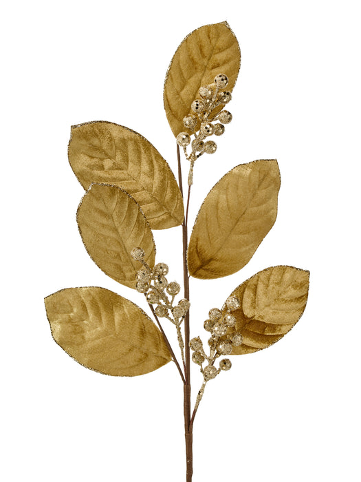 27 inch Velvet Sequin Magnolia Leaf Spray Latte