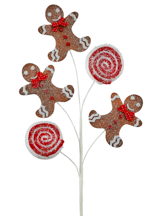 26 inch Frosted Gingerbread Peppermint Spray