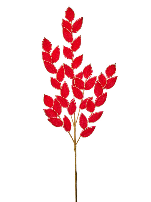 31 inch Velvet Glitter Ruscus Spray Red