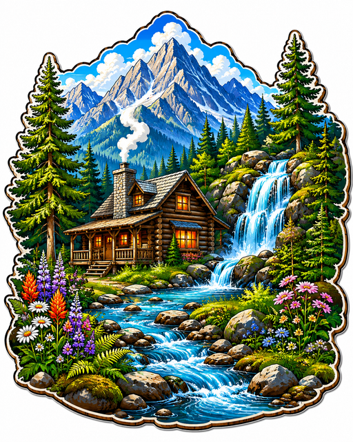 Mountain Cabin, PS-W-0038, 12in Sign For Wreath, Wood Wreath Sign