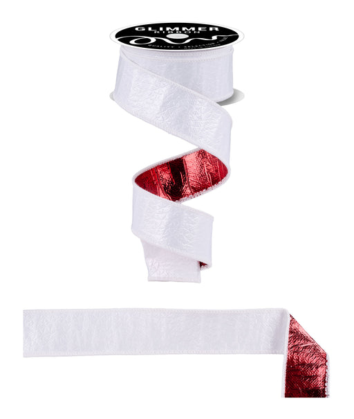 1.5"X10Yd Ice Crackle/Smooth Fused White/Shiny Red NR6025C8 - DecoExchange®