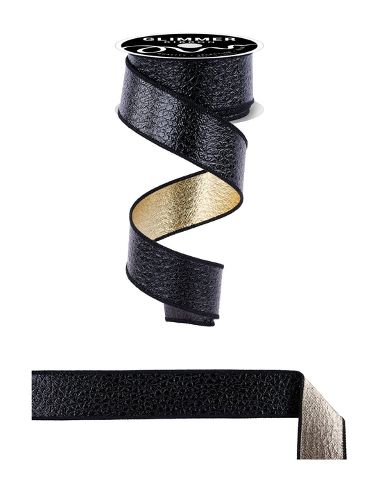 1.5"X10Yd Ice Crackle/Sparkle Fused Shiny Black/Shiny Gold NR6029F9 - DecoExchange®
