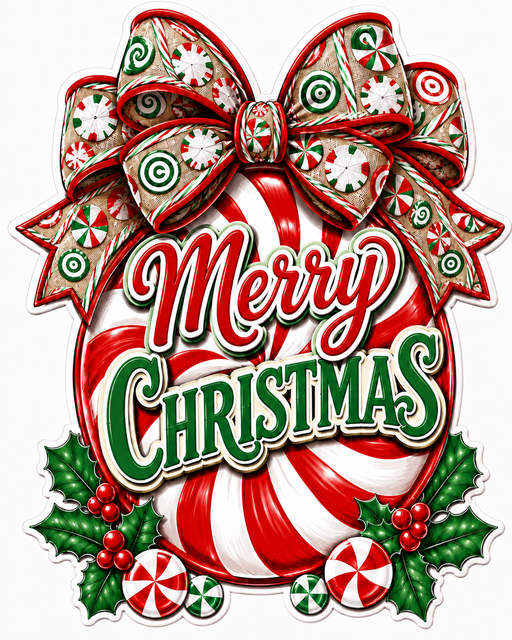 Natural Peppermint Merry Christmas, PS-W-0067, 12in Sign For Wreath, Wood Wreath Sign - DecoExchange®