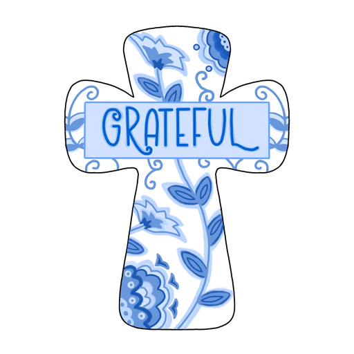 Grateful Blue Cross Sign, PCD-W-201, 12in Sign For Wreath, Wood Wreath Sign