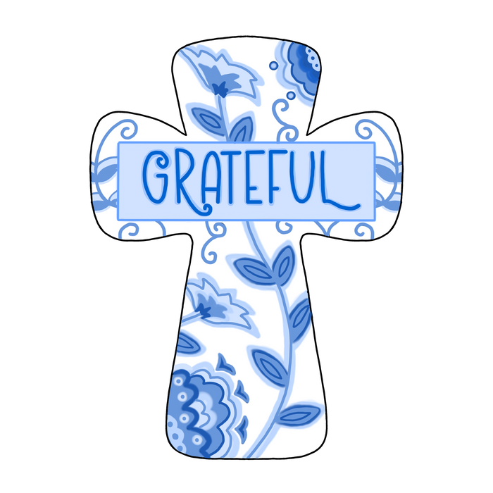 Grateful Blue Cross Sign, PCD-W-201, 12in Sign For Wreath, Wood Wreath Sign