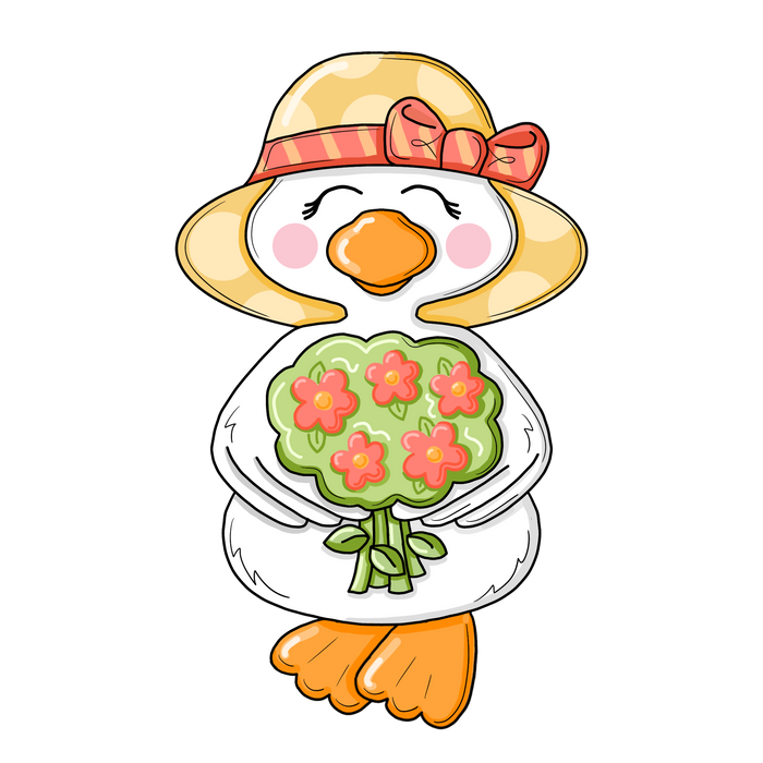 Goose with flowers sign, PCD-W-208, 12in Sign For Wreath, Wood Wreath Sign