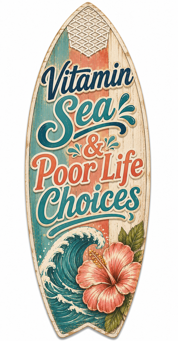Surf Board, Beach Sign, PS-W-0006, 12in Sign For Wreath, Wood Wreath Sign