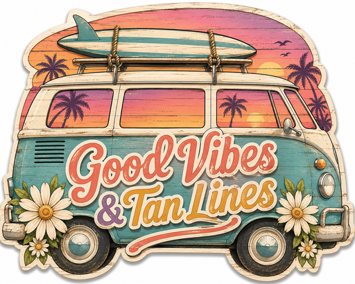 Good Vibes Van Sign, PS-W-0009, 12in Sign For Wreath, Wood Wreath Sign