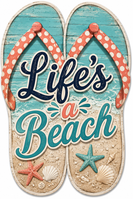 Lifes a Beach Flip Flop Sign, PS-W-0011, 12in Sign For Wreath, Wood Wreath Sign