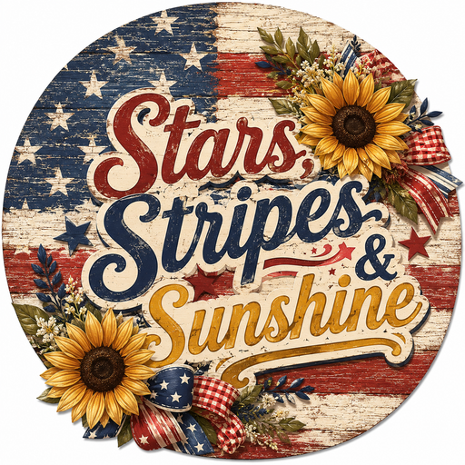 Stars Stripes and Sunshine Sign, PS-W-0013, 12in Sign For Wreath, Wood Wreath Sign
