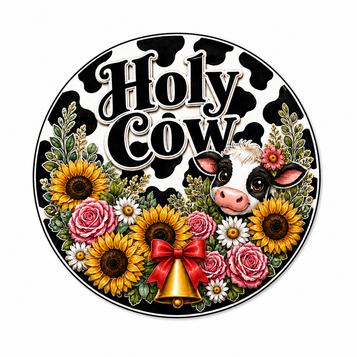 Holy Cow Round Sign, PS-W-0077, 12in Sign For Wreath, Wood Wreath Sign