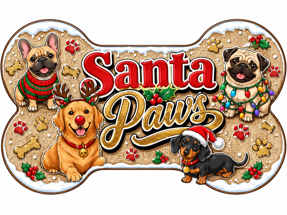 Santa Paws Dog Bone Sign, PS-W-0087, 12in Sign For Wreath, Wood Wreath Sign