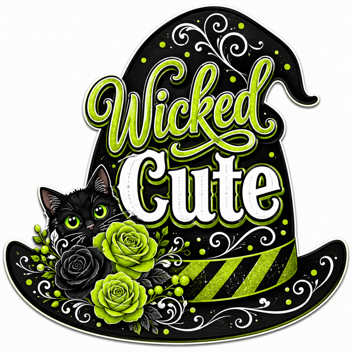 Wicked Cute Witch Hat, PS-W-0090, 12in Sign For Wreath, Wood Wreath Sign