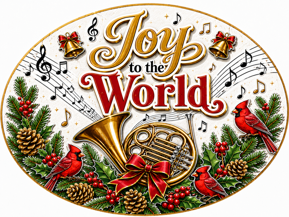 Joy to the World Oval with Cardinals, PS-W-0096, 12in Sign For Wreath, Wood Wreath Sign