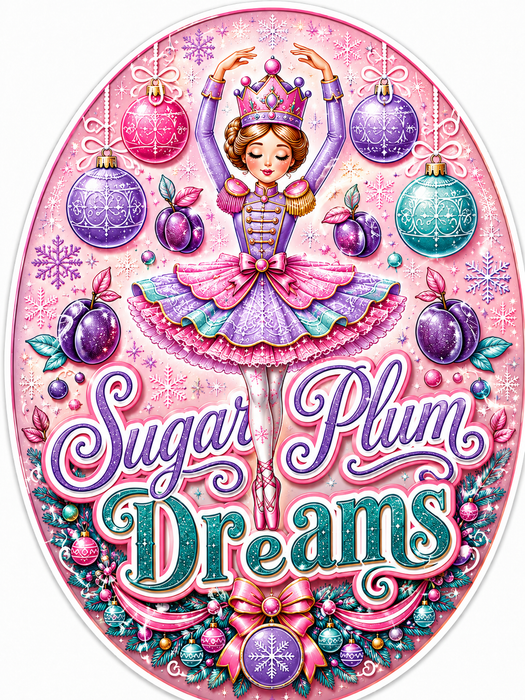 Sugar Plum Dreams Oval, PS-W-0097, 12in Sign For Wreath, Wood Wreath Sign